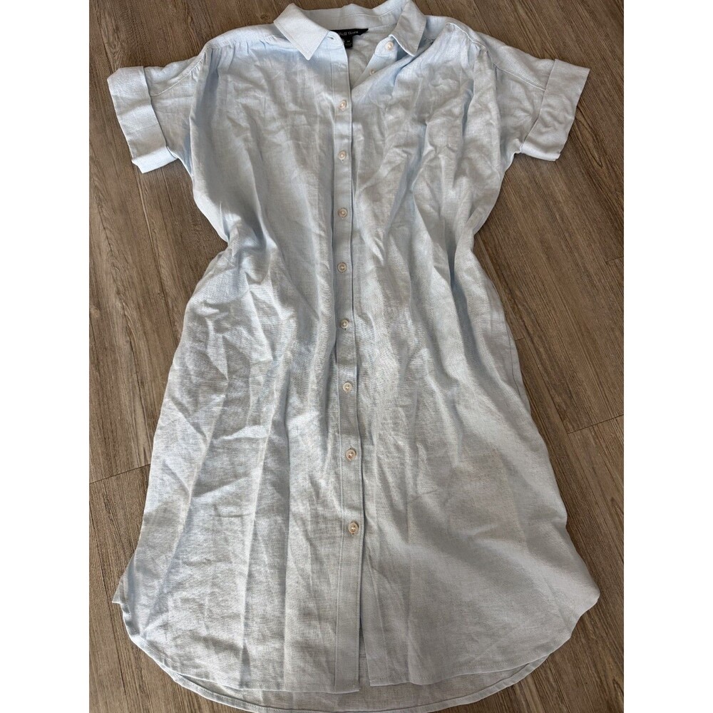 Well Worn Linen Blend Blue Shirt Dress Medium